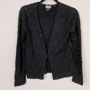DKNY Y2K Vintage Black Cardigan Beaded‎  Grunge Fairy Feminine Romantic Small